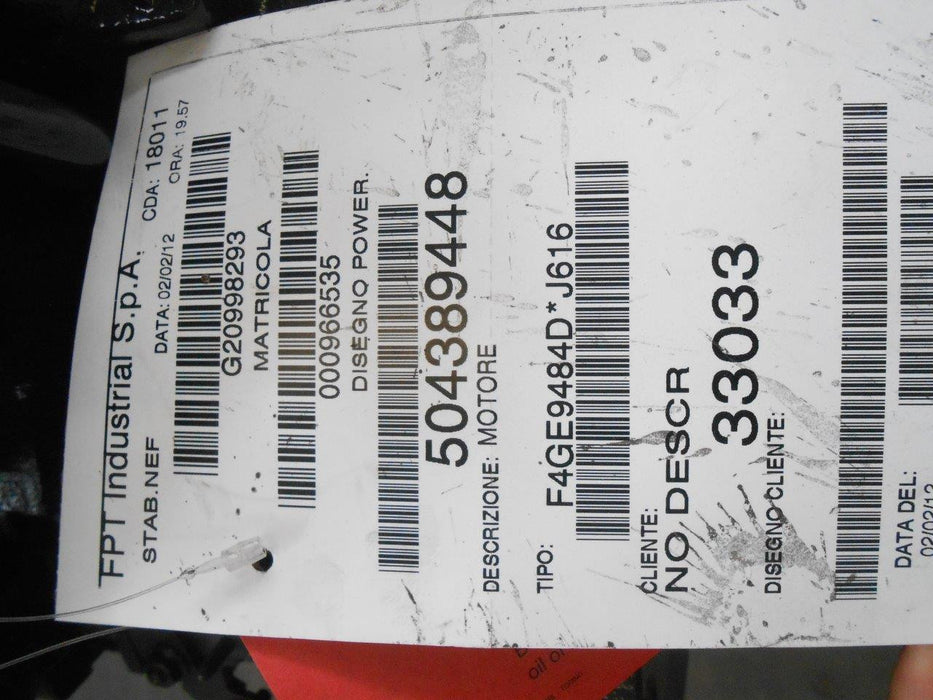 NEF (New Engine Family) Complete F4GE9484D*J616 (FPT / New Holland / Fiat / Iveco) P/N: 504389448